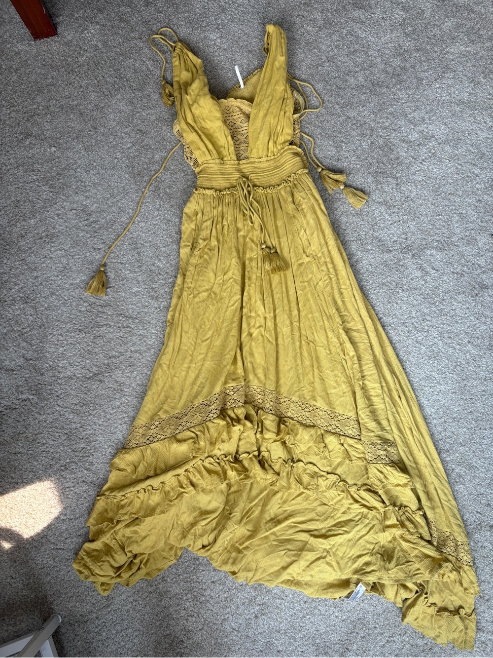Free People Santa Maria Maxi Dress Mossy Gold Mustard Yellow Medium - Picture 4 of 7